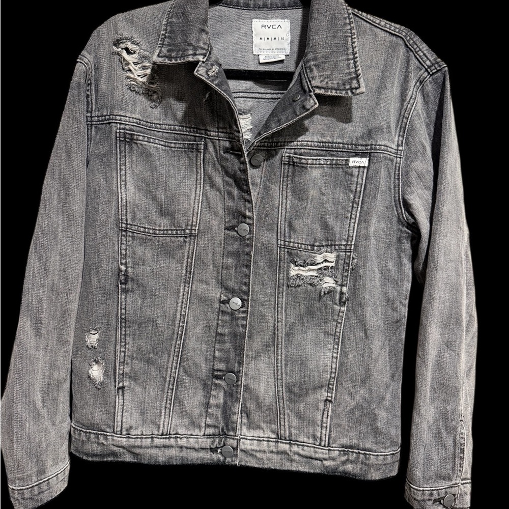 RVCA Women's Gray Distressed Jean Jacket